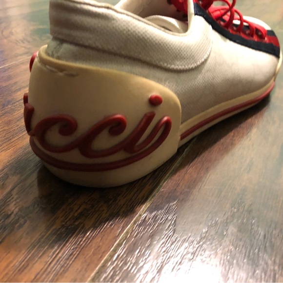Gucci GG Monogram Script White/Navy/Red Sneakers SZ 37 - Picture 9 of 13